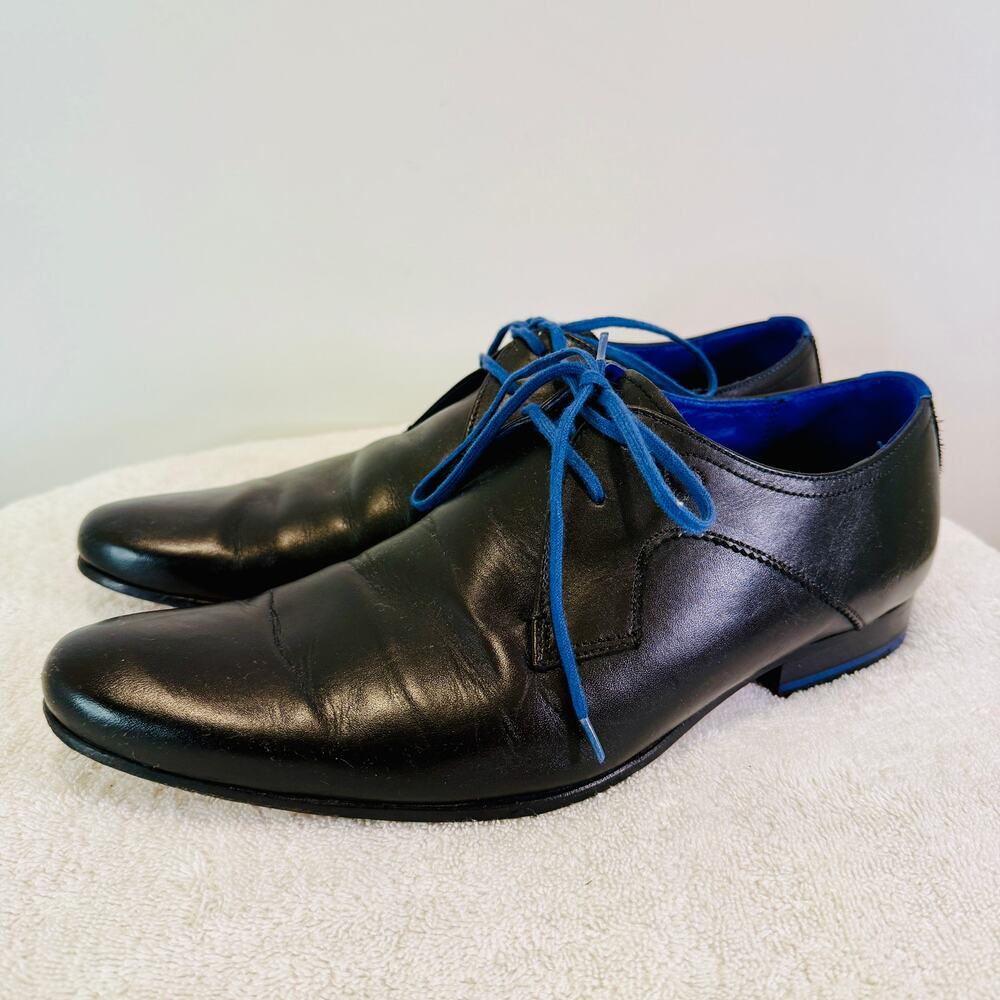 Ted Baker London Black Leather Oxfords with Blue Accents